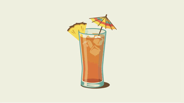 Illustration of a tropical iced tea cocktail with pineapple garnish.