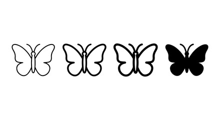 Butterfly Icons Set, Simple Outline and Solid Fill Vector Graphics, Insect Silhouettes © FARIAAkTER