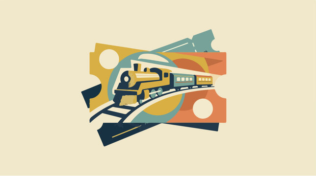 Stylized illustration of a steam train on top of travel tickets.
