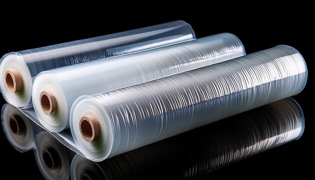 clear plastic film rolls on black background