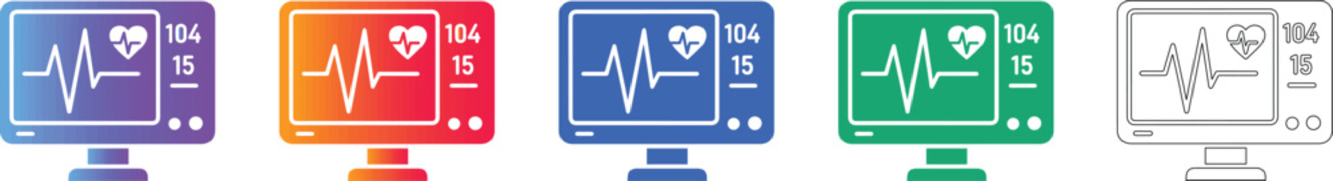Medical ECG Heart Monitor Icon Set
