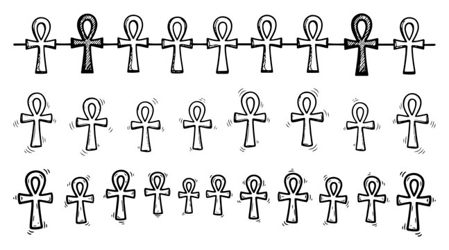 Egyptian ankh symbols set representing life and ancient culture in minimalist line art style
