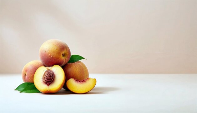 Fresh Peaches on Cream Background