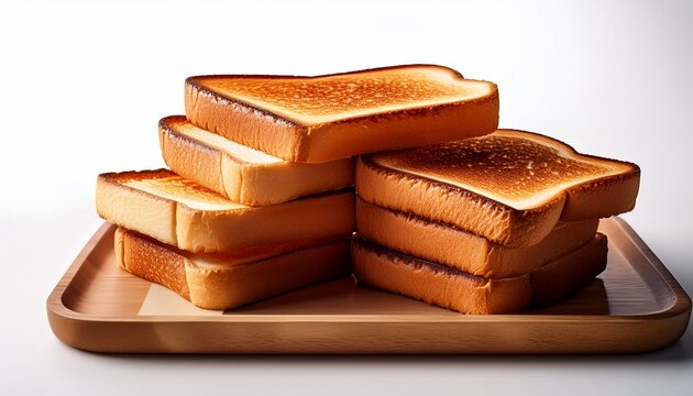 stacked slices of golden brown toasted bread with breakfast isolated background