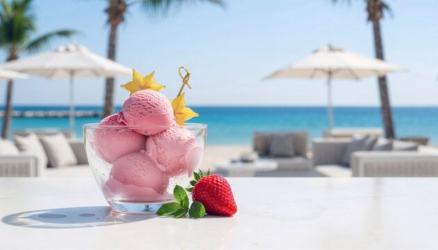Pink Ice Cream at Beach Resort
