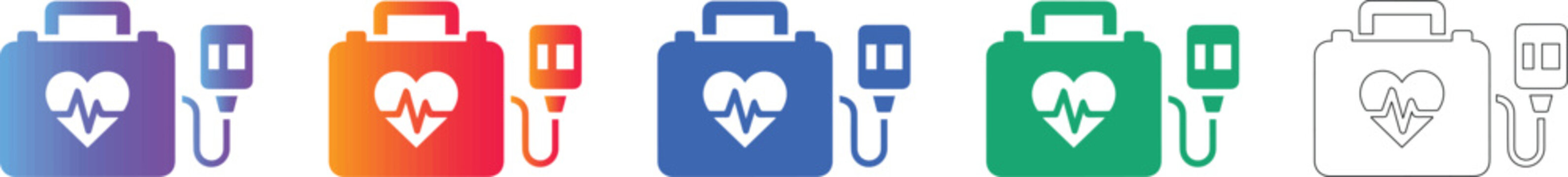 AED or Defibrillator Kit Icon Set