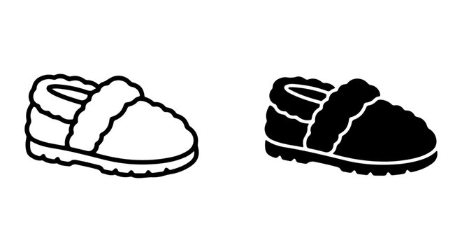 Cozy Slippers, Warm Footwear Icons, Comfortable House Shoes, Vector Set