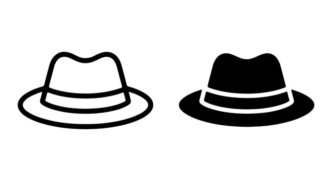 Classic Fedora Hat Icons, Black and White Vector Silhouettes for Fashion and Style