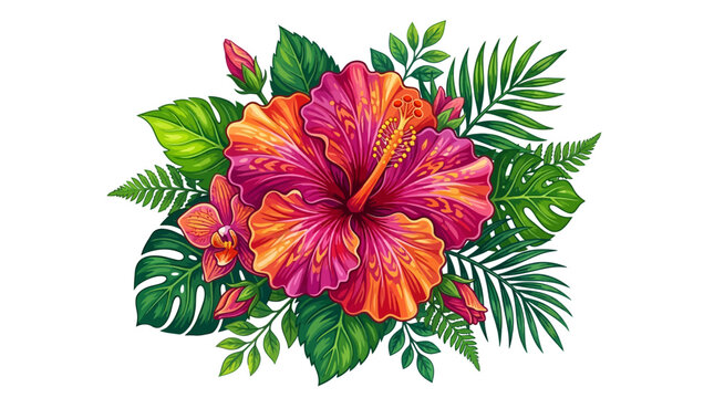 Vibrant Pink Orange Hibiscus Tropical Flower.