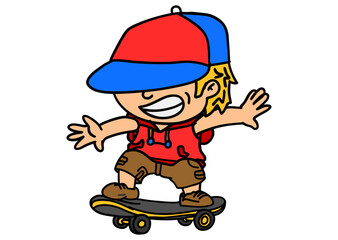 Obraz premium Cartoon Boy Riding Skateboard with Arms Wide Open