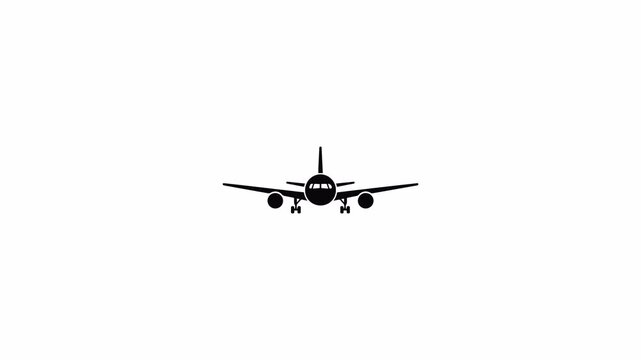 Vector Passenger Airplane Front View Animation with Alpha Channel 4K