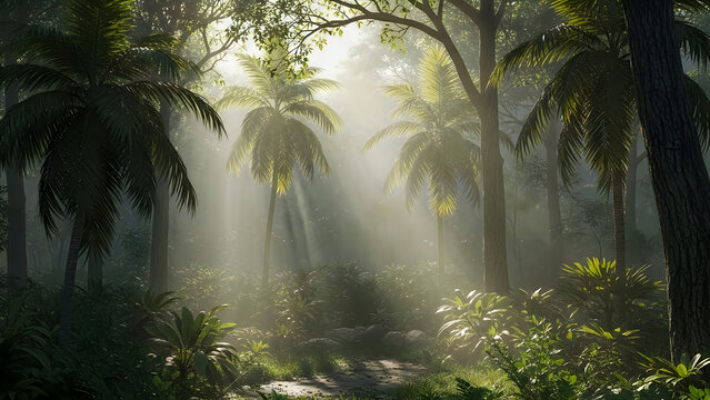 Mysterious elephant silhouette in dense forest