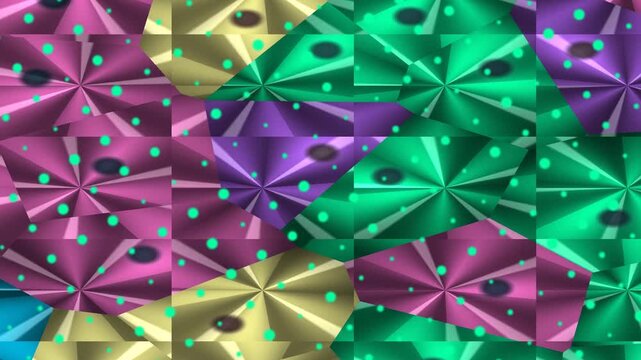 Colorful origami folds with green dots pattern