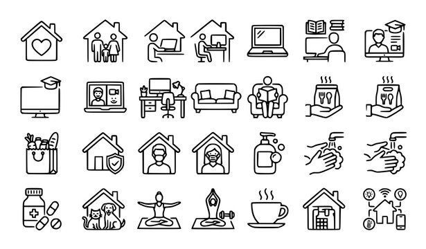 Stay at Home Linear Icon Set Editable Stroke Home Safety Vector Collection