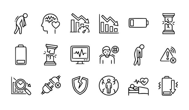 Weakness Linear Icon Set Editable Stroke Low Energy and Vulnerability Vector Collection