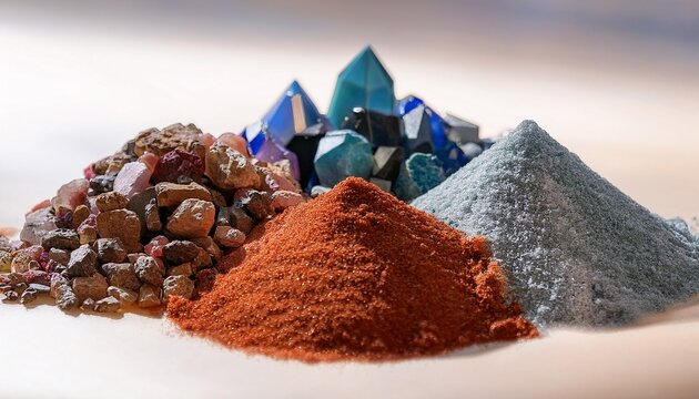 small piles of various minerals extracted from a rare earth mine highlighting the diversity and importance of these resources in modern industry