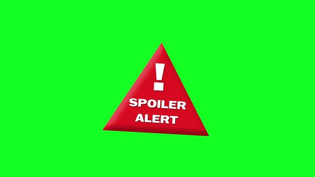Warning icon with a spoiler alert symbol isolated on a green background. Graphic element designed for video editing, social media, presentations and chroma key compositing.