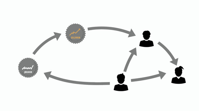 Business process flow diagram with icons and people