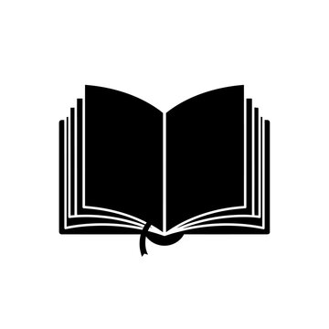 Black and white illustration of an open book