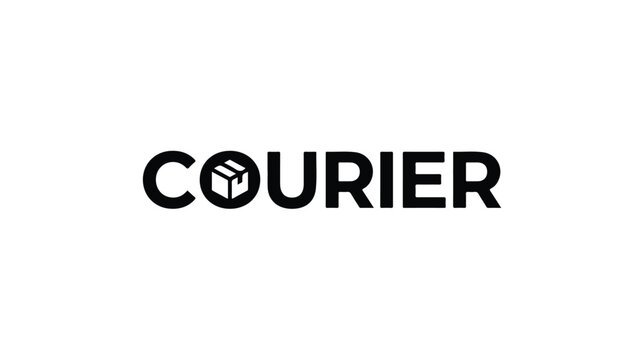 Minimalist Courier logotype with integrated parcel icon for logistics and delivery branding.