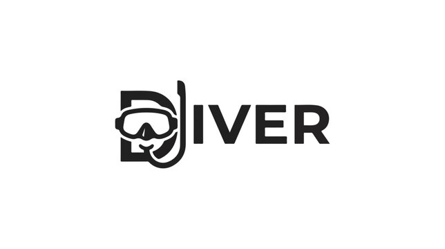 Minimalist Diver Wordmark Logo Design with Snorkeling Mask.