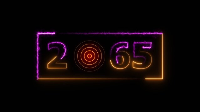 2065 years neon bright number text radio wave red color 4k illustration. New year celebration number. Black background 4k illustration.