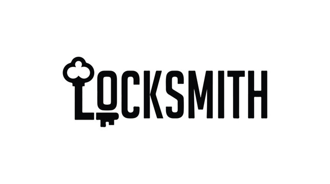 Minimalist locksmith typography logo design with integrated key symbol.