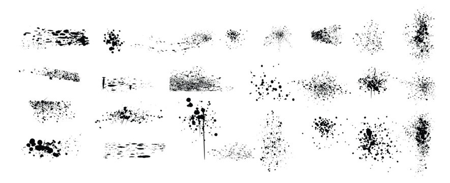 Spray paint and ink splashes. Mud graffiti effect, stencil spray paint borders. Vector punk and street art vector hand drawn elements. set of grunge dirty splash stains and blots.