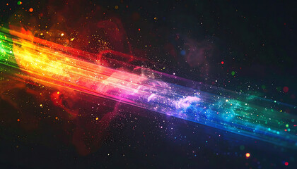 Fototapeta premium vibrant rainbow laser beam with glowing particles and dust, magical energy effect