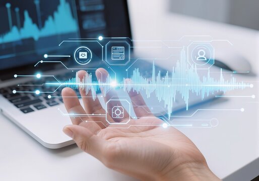 Digitale Technologie mit Hand und moderner Datenvisualisierung