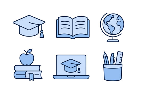 Education icon set in a modern outline style of illustration for school marketing and design