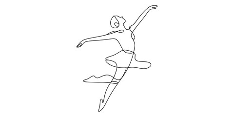 Continuous single line drawing of a graceful ballerina dancing and jumping isolated on a white background Vector, illustration © Digital Illustration