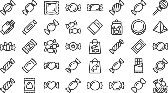 Halloween candy icons set line art for festive designs and treats