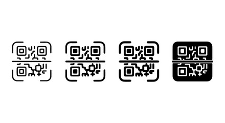 Obraz premium QR Code Icons Set, Digital Scan Technology, Modern Data Matrix Symbols, Vector Graphics