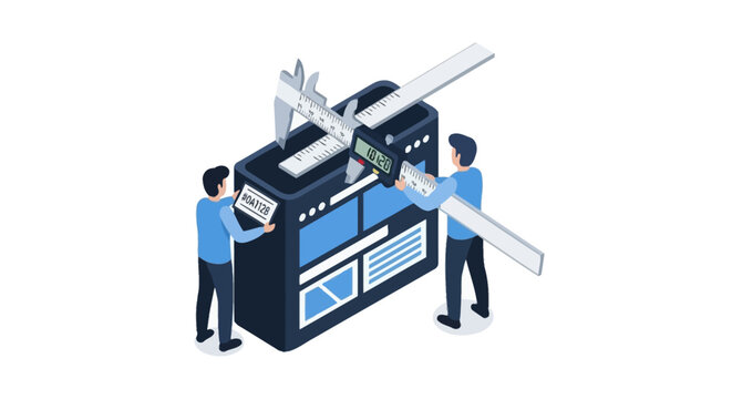 Two engineers operating a large industrial printing machine.