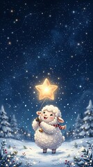 Fototapeta premium Star Sheep Winter Snow Christmas Holiday Festive Illustration Seasonal Design Greeting Card