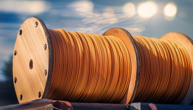 fiber optic cables and wooden cable spools