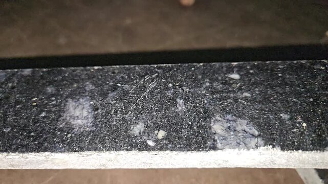 Glass Sphere Rolling Across Black Marble Surface in Slow Motion, Physics, Gravity, Motion, Balance, Minimal Abstract Background, Precision Movement