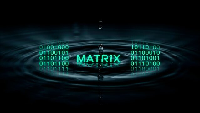 Digital data matrix code reflecting on rippling water surface at night