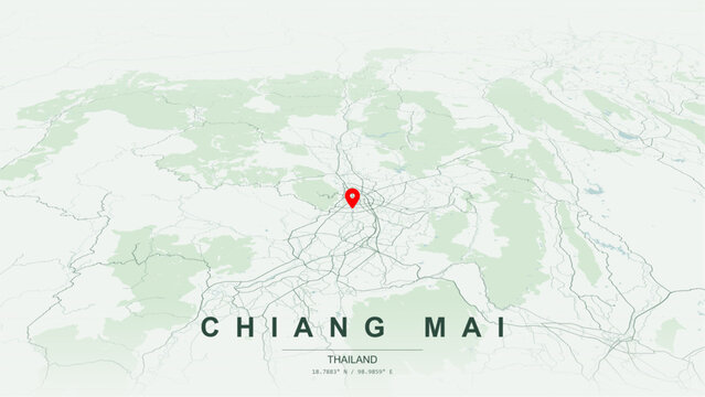 Modern minimalist vector map of Chiang Mai, Thailand. High-quality scalable illustration of Chiang Mai grid,Ping Riverfront canals  for posters design.