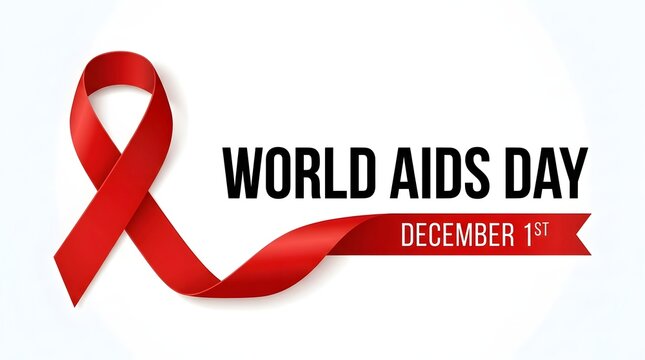 World aids day awareness red ribbon symbol with december 1st campaign message