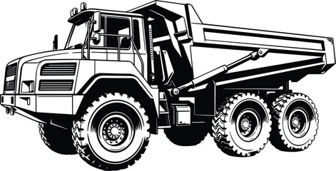 Heavy duty articulated dump truck, construction mining transport vehicle industrial equipment vector illustration isolated engineering design artwork © Ara