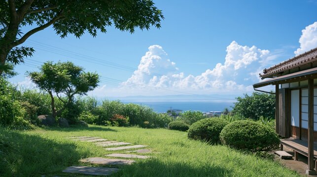 海が見える日本の田舎の風景
