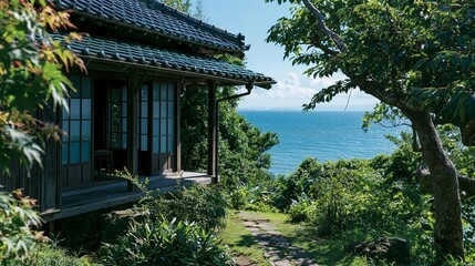 Obraz premium 海が見える日本の田舎の風景