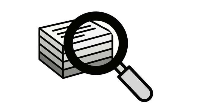 Magnifying glass on a document stack.