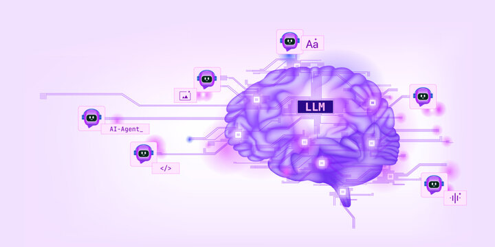 Illustration of abstract stream information with line and dot. AI agent, chatbot, large language model, generative AI.