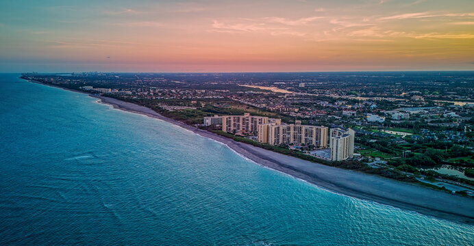 aerial view of Jupiter Beach sunset