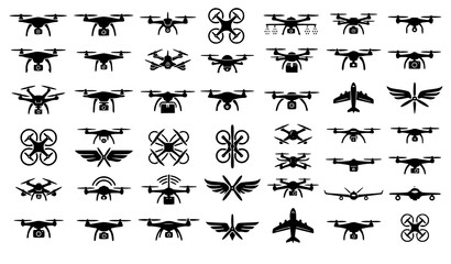 Fototapeta premium Professional Drone UAV Vector Collection with Quadcopter Silhouettes and Modern Aerial Logo Designs