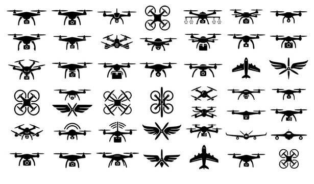 Professional Drone UAV Vector Collection with Quadcopter Silhouettes and Modern Aerial Logo Designs
