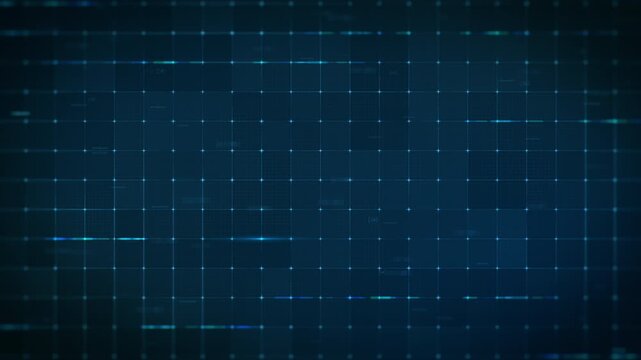 Abstract blue digital technology grid motion background front view with graphic glowing lines. Animate motion graphic